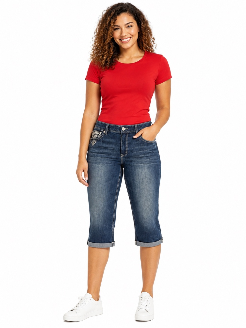 Rhythm in Blues Women’s Embellished Capri Jeans – Size 14